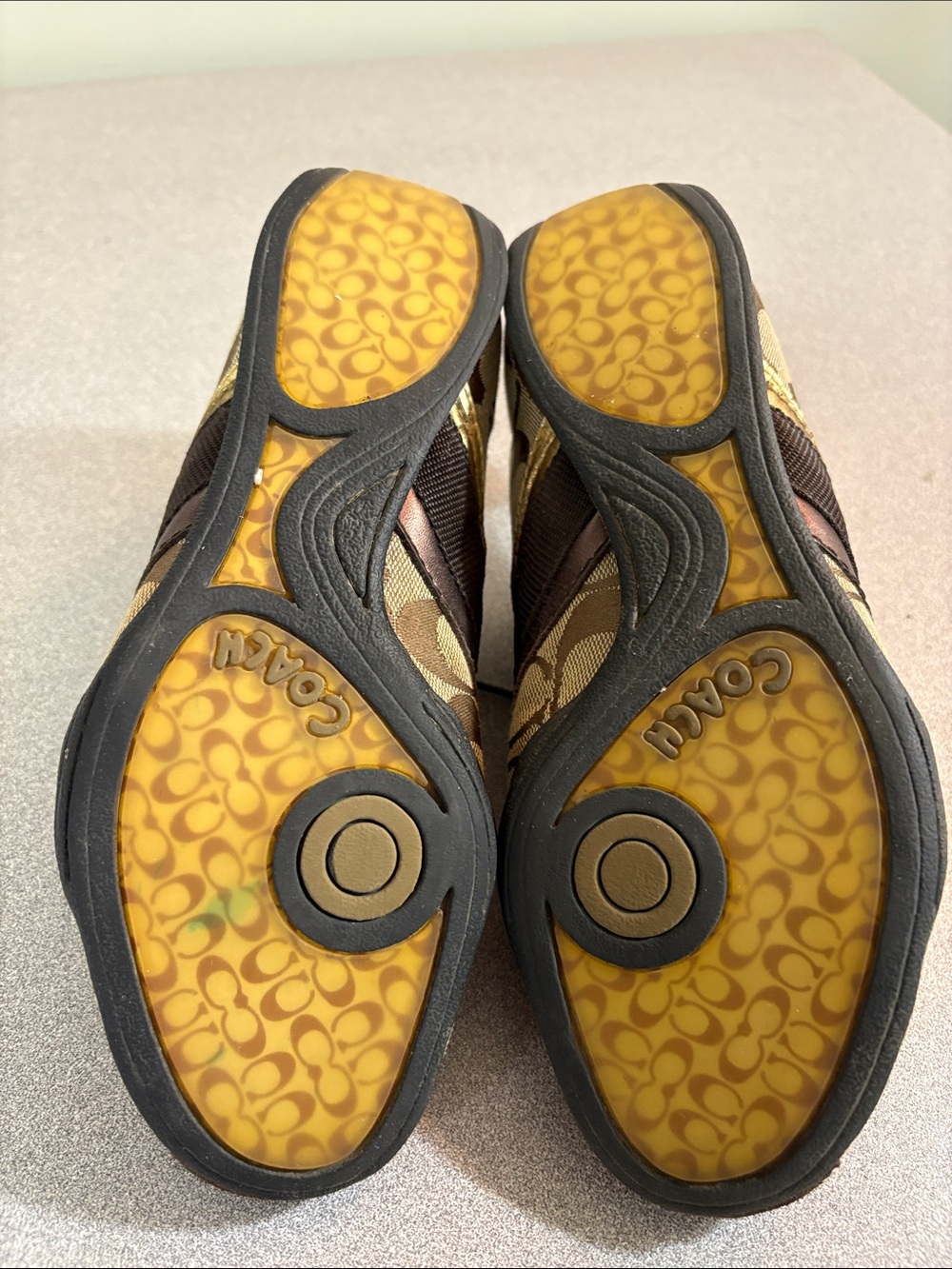 Coach Brown Monogram Logo Lace-Up Sneakers with Gold Trim - Picture 8 of 14